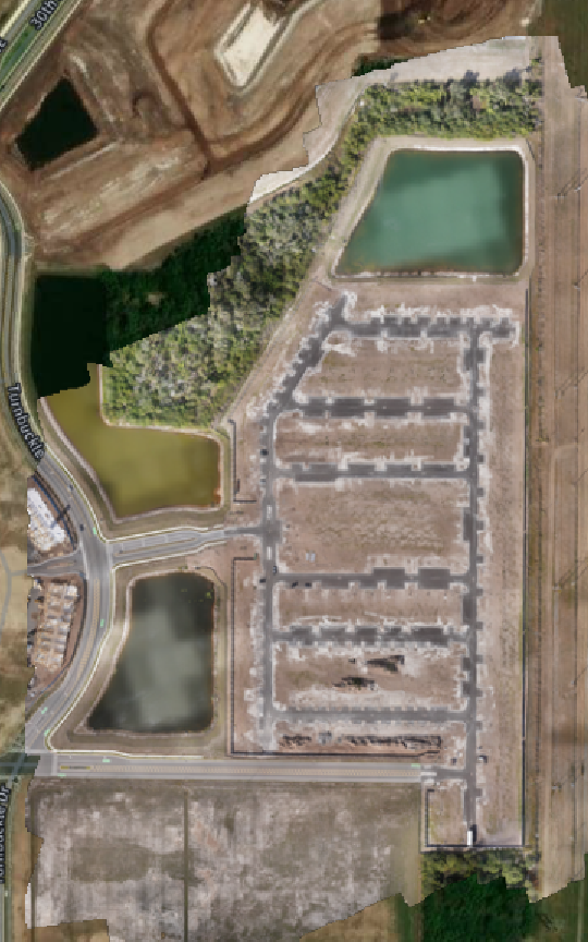 Aerial orthomosaic of a surveyed parcel with control points