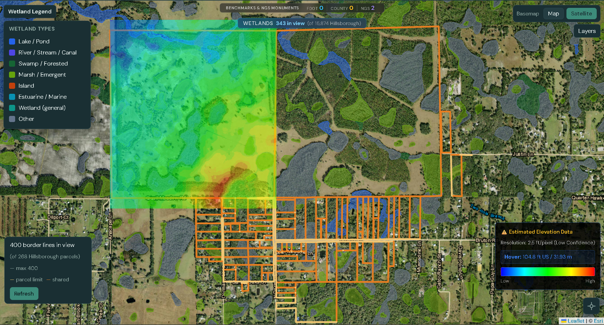 Aerial map interface showcasing commercial development site visuals